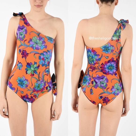 LA DoubleJ Goddess Swimsuit Orange Floral One Piece - Picture 2 of 6